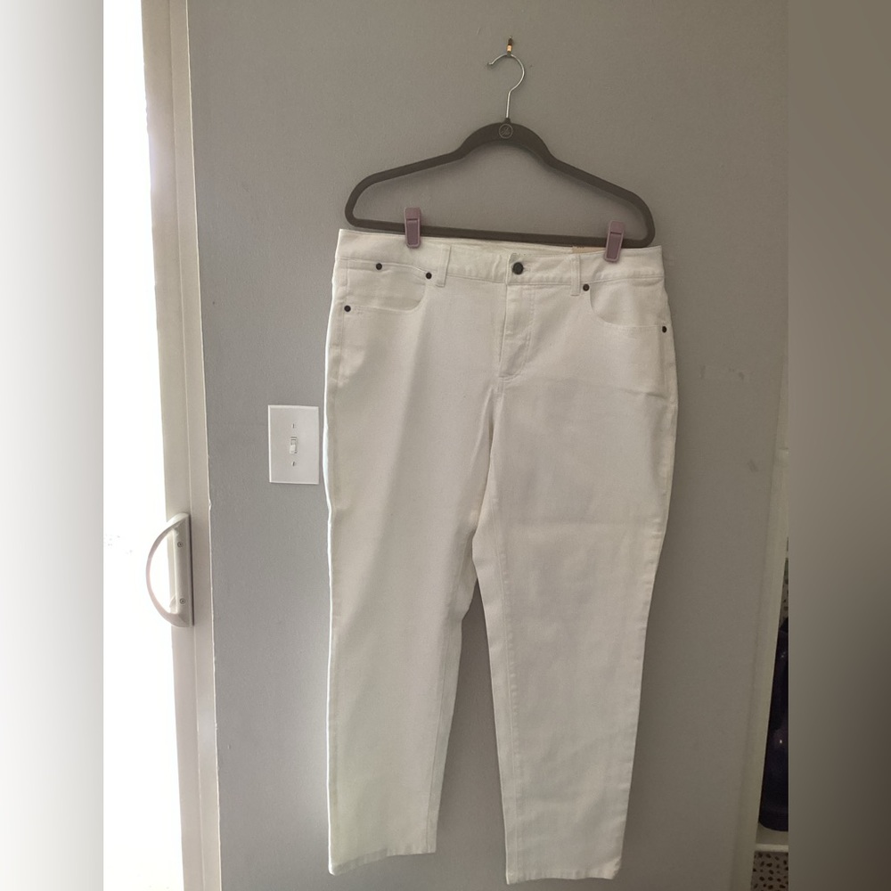 Talbots curvy ankle white jeans.
